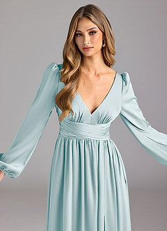 Azazie Norah Brautjungfernkleider A-Linie Stretch-Satin Kleid Seegrün image5