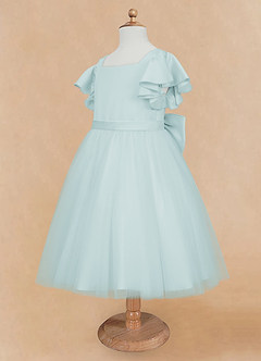 Azazie Kaeya Flower Girl Dresses Sea Glass A-Line Bow Tulle Dress image7
