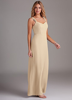 Azazie Denice Bridesmaid Dresses Champagne Sheath Pleated Chiffon Dress image5