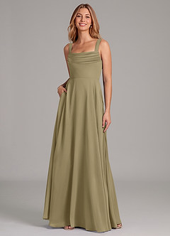 Azazie Shaude Bridesmaid Dresses Moss Green A-Line Pleated Chiffon Dress image3