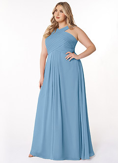 Azazie Kaleigh Bridesmaid Dresses Steel Blue A-Line Pleated Chiffon Dress image9