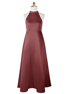 Azazie Laurel Junior Vestido de Rosa Del Desierto de Satin Mate de Corte En A image6