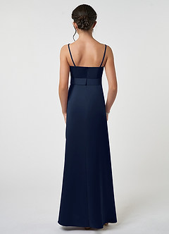Azazie Anina Junior Dark Navy A-Line Bow Matte Satin Dress image3