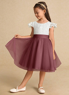 Azazie Vetty Flower Girl Dresses Ivory Desert Rose A-Line Lace Tulle Dress image4