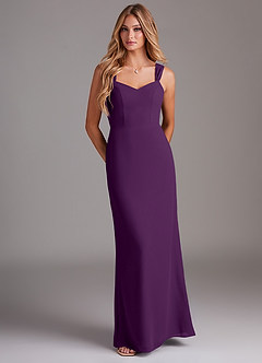 Azazie Denice Bridesmaid Dresses Grape Sheath Pleated Chiffon Dress image1