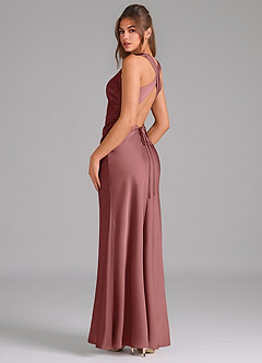 Azazie Evadne Bridesmaid Dresses Amethyst A-Line Pleated Stretch Satin Dress image5