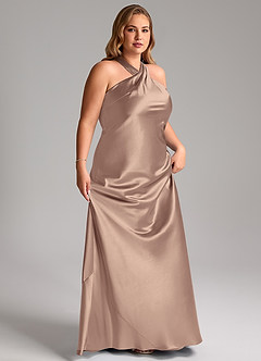 Azazie Doretta Bridesmaid Dresses Taupe Mermaid Bow Metallic Satin Dress image11