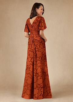 Azazie Emmeline Mother of the Bride Dresses Paprika A-Line Pleated Floral Burnout Dress image2