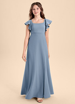 Azazie Bondi Junior Dusty Blue A-Line Side Slit Stretch Crepe Dress image1