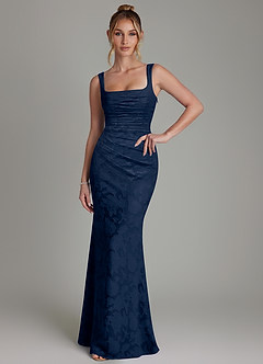Azazie Agustina Bridesmaid Dresses Dark Navy Mermaid Corset Floral Burnout Dress image3