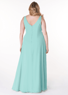 Azazie Kori Bridesmaid Dresses Aqua A-Line Pleated Chiffon Dress image7