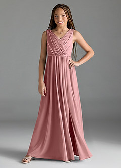 Azazie Tanicia Junior Dusty Rose A-Line Mesh Dress image3