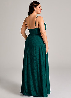 Azazie Moira Bridesmaid Dresses Pine A-Line Side Slit Floral Burnout Dress image8