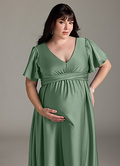 Azazie Verna Abiti da damigella d'onore premaman Abito A-Line Increspato Raso Elasticizzato Floor-Length image15