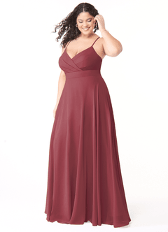 Azazie Avelina Bridesmaid Dresses Merlot A-Line V-Neck Pleated Chiffon Dress image8