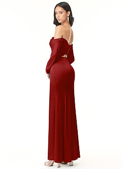 Azazie Hallie Bridesmaid Dresses Pomegranate Sheath Off-The-Shoulder Long Sleeve Stretch Satin Convertible Dress image6