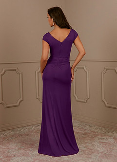 Azazie Roya Mother of the Bride Dresses Grape Mermaid V-Neck Pleated Mesh Dress image4
