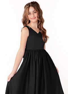 Azazie Hathaway Junior Black A-Line Bow Matte Satin Dress image5