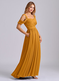 Azazie Koa Final Sale Butterscotch A-Line Off the Shoulder Chiffon Dress image6