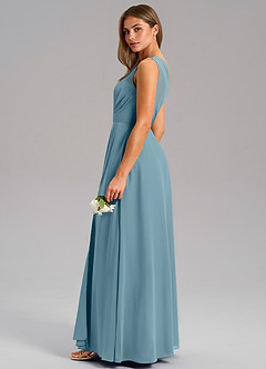 Azazie Phaedra Bridesmaid Dresses Moody Blue A-Line One Shoulder Chiffon Dress image6