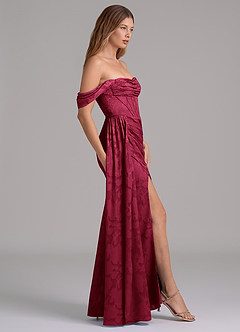 Azazie Amyra Jurken voor bruidsmeisjes Converteerbaar Jurk van Bloemen Burn-out met Zeemeermin Off the Shoulder Bourgondië image5