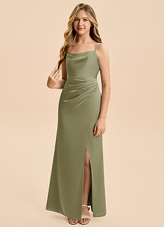 Azazie Christen Junior Pistachio A-Line Pleated Stretch Satin Dress image1