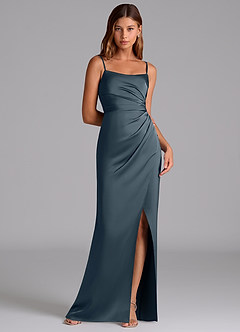 Azazie Calandra Bridesmaid Dresses Twilight A-Line Pleated Stretch Satin Dress image1