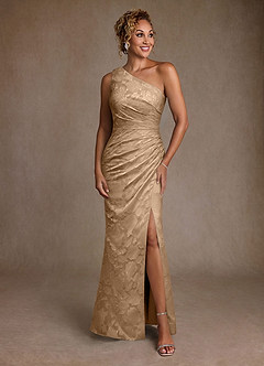 Azazie Joylin Mother of the Bride Dresses Champagne Trumpet One Shoulder Floral Burnout Dress image1