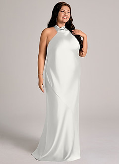 Azazie Velli Abiti da Damigella Abito Sirena in Raso Elasticizzato Collo Alto Bianco image11