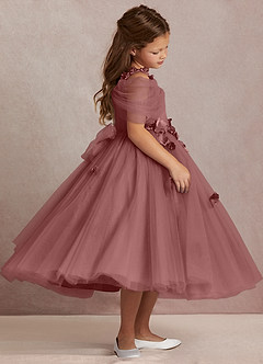Azazie Shaylee Flower Girl Dresses Desert Rose A-Line Off the Shoulder Tulle Dress image4