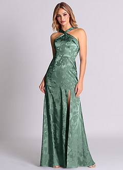 Azazie Rue 신부 들러리 드레스 쉬스 주름진 자카드 바닥 길이 드레스 image1