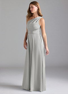 Azazie Dallas Bridesmaid Dresses Silver A-Line One Shoulder Stretch Satin Dress image5