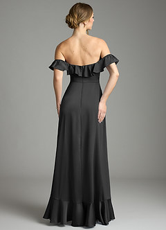 Azazie Lyra Bridesmaid Dresses Black A-Line Off the Shoulder Stretch Satin Convertible Dress image10