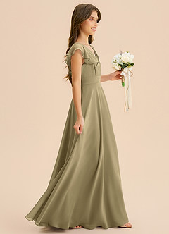 Azazie Anysa Junior Robe Trapèze en Mousseline de soie Rayé Vert Mousse image4