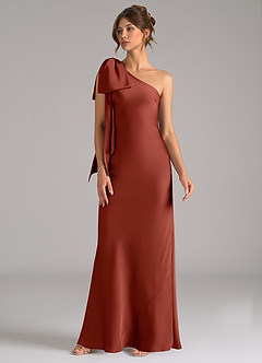 Azazie Capri Bridesmaid Dresses Terracotta Mermaid One Shoulder Stretch Satin Dress image4