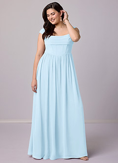 Barbie ♥ Azazie Robes de demoiselle d'honneur Robe Trapèze en Mousseline de soie Corset Bleu Ciel image18