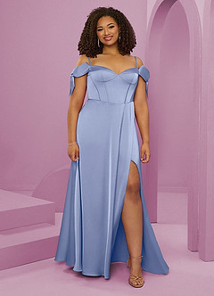 Barbie ♥ Azazie Robes de demoiselle d'honneur Robe Trapèze en Satin extensible Épaule décolletée Eis image8