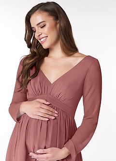 Azazie Teton Brautjungfernkleider für Schwangere A-Linie Langarm Chiffon Bodenlänge Kleid image5