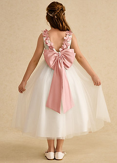 Azazie Lilli Flower Girl Dresses Ivory Rosette A-Line Bow Tulle Dress image2