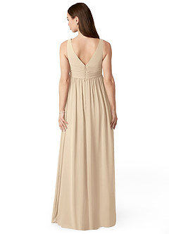 Azazie Yetta Maternity Bridesmaid Dresses A-Line V-Neck Gathered Chiffon Floor-Length Dress image2