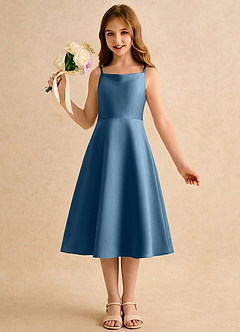 Azazie Jaella Girls Formal Blomsterpigekjoler A-Line Plisseret Mat satin Te-længde Kjole image4