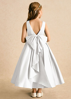 Azazie Cailee Flower Girl Dresses White Ball-Gown Pleated Matte Satin Dress image1