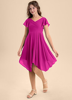 Azazie Janeaurelia Junior Abito A-Line in Chiffon Plissettato Fucsia image3