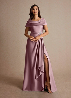 Azazie Branford Abiti per la Madre della Sposa Abito A-Line in Raso Elasticizzato Plissettato Rosa Polverosa image7
