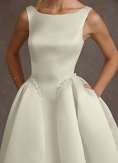 Azazie Odette Wedding Dresses Cream Ball-Gown Boatneck Satin Dress image2