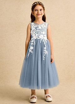 Azazie Sundae Flower Girl Dresses Dusty Blue Ball-Gown Lace Dress image7