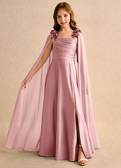 Azazie Rosita Girls Formal vestidos de niña de las flores Vestido Rosa Polvorienta de Satin Mate de Corte en A con Plisado image1