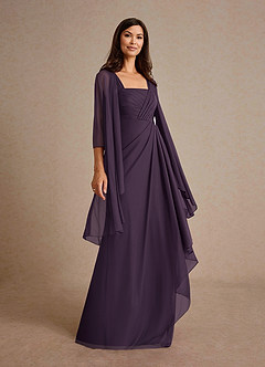 Azazie Clinton Mother of the Bride Dresses Plum A-Line Pleated Mesh Dress image2