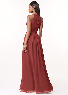 Azazie Bonnie Bridesmaid Dresses Terracotta A-Line Keyhole Ruched Chiffon Dress image2