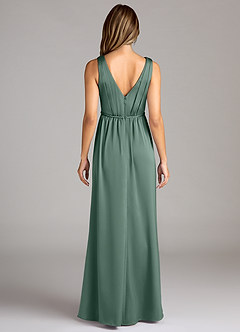 Azazie Tanicia Bridesmaid Dresses Eucalyptus A-Line Pleated Stretch Satin Dress image2